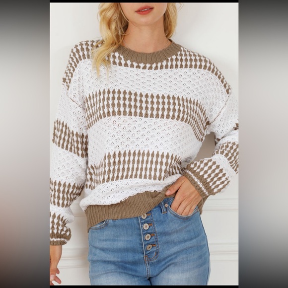 Lyndsey vertical stripe two tone drop shoulder sweater - Picture 4 of 4